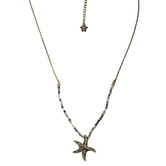 Versace Silver Color Metal & Strass Chain Necklace Pendant